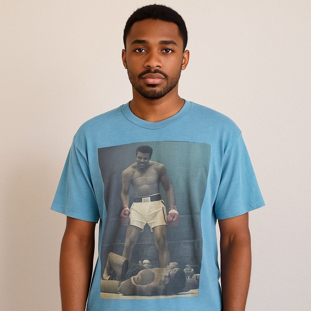 Ali Men's Boxing Mohamed Ali Graphic Short Sleeve T-Shirt Blue Medium